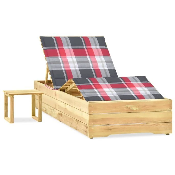 Chaise Longue De Jardin Avec Table Et Coussin Pin Imprégné 49