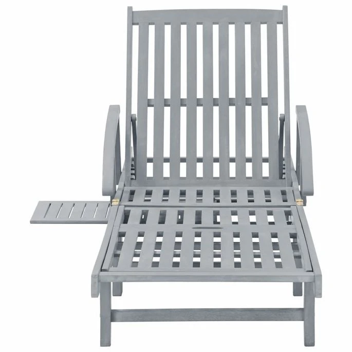 Chaise Longue De Jardin Gris Bois D'acacia Solide – Image 2