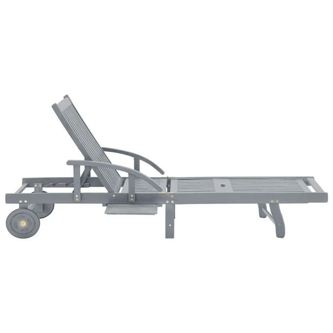 Chaise Longue De Jardin Gris Bois D'acacia Solide – Image 3