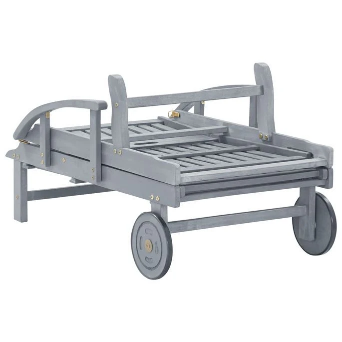 Chaise Longue De Jardin Gris Bois D'acacia Solide – Image 6