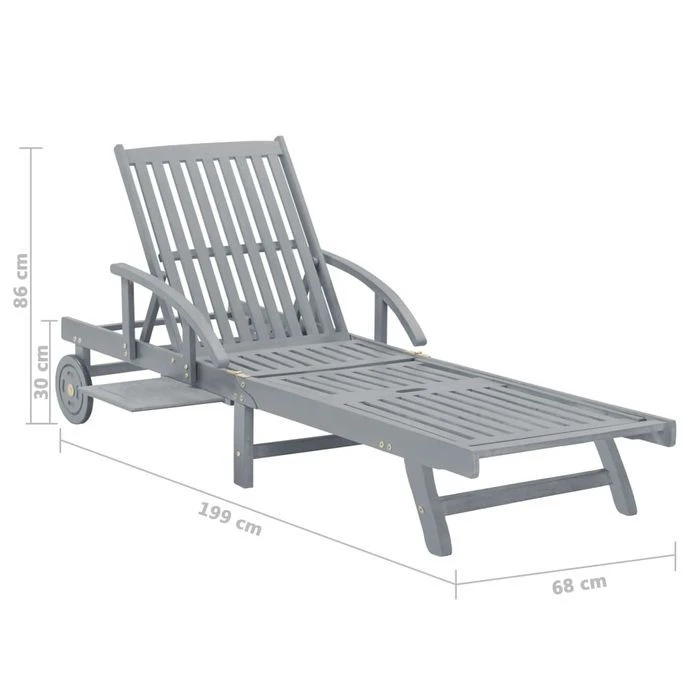 Chaise Longue De Jardin Gris Bois D'acacia Solide – Image 8