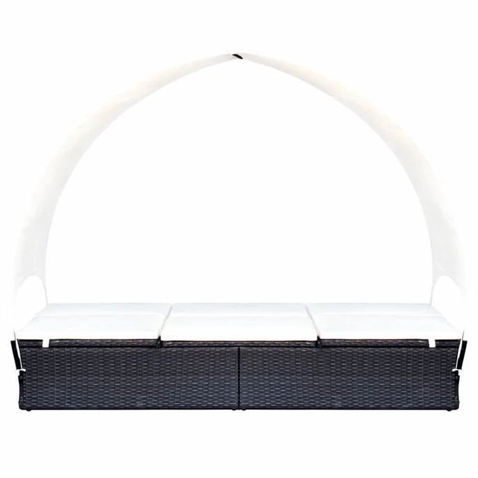 Chaise Longue Double Avec Auvent Résine Tressée Noir – Image 2