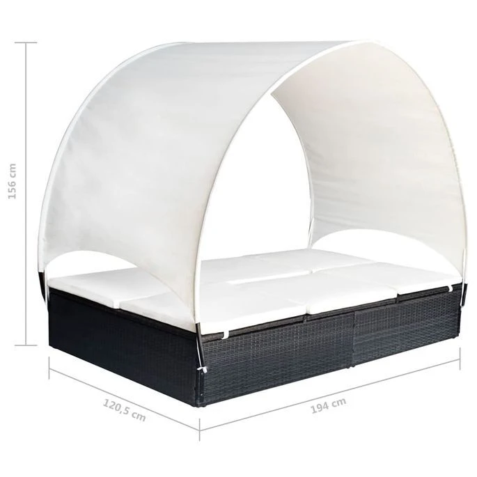 Chaise Longue Double Avec Auvent Résine Tressée Noir – Image 6