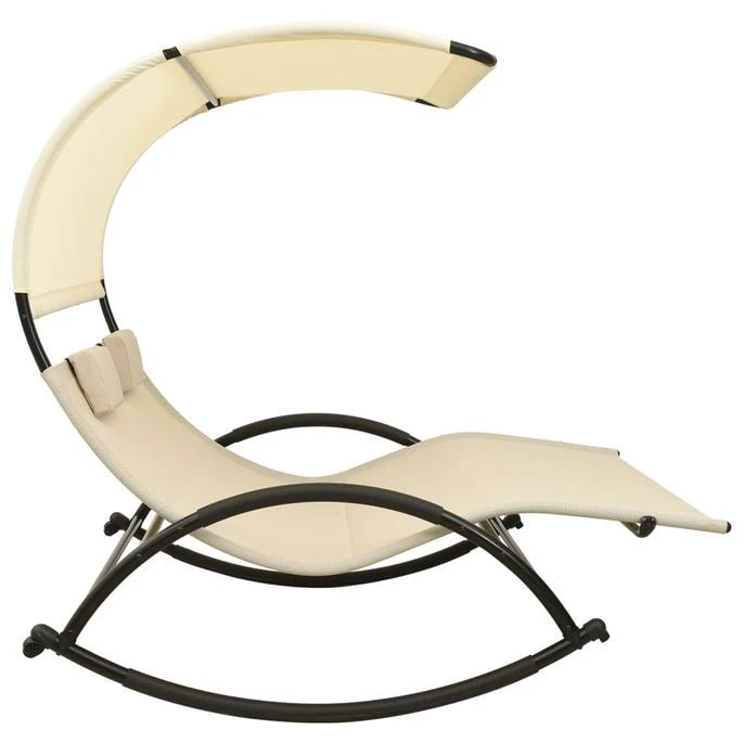 Chaise Longue Double Avec Auvent Textilène Crème 2 – Image 3