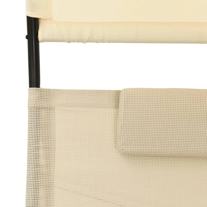 Chaise Longue Double Avec Auvent Textilène Crème 2 – Image 6