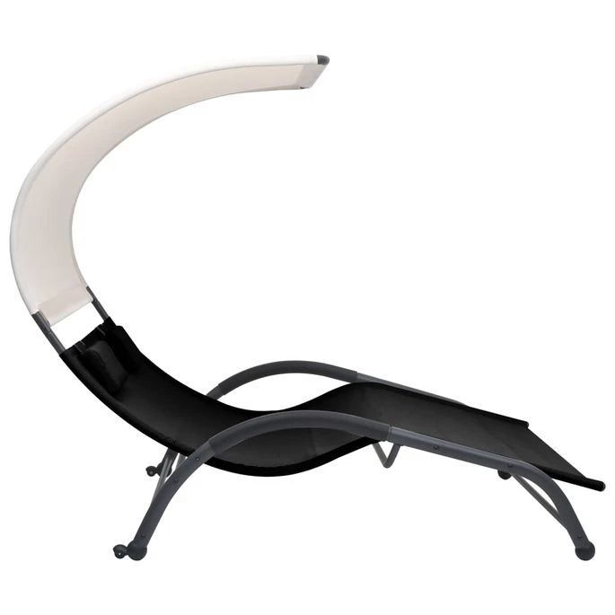 Chaise Longue Double Avec Auvent Textilène Noir – Image 3