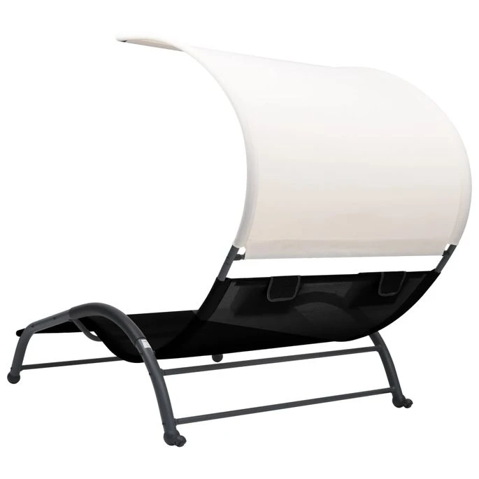 Chaise Longue Double Avec Auvent Textilène Noir – Image 4