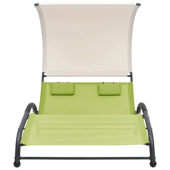 Chaise Longue Double Avec Auvent Textilène Vert – Image 2