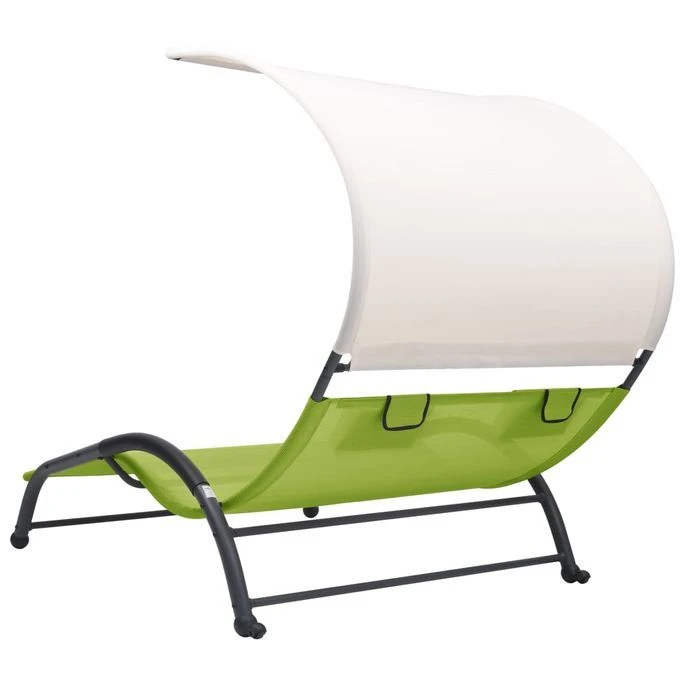 Chaise Longue Double Avec Auvent Textilène Vert – Image 4