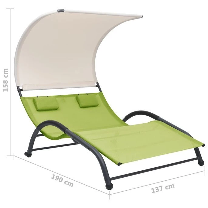 Chaise Longue Double Avec Auvent Textilène Vert – Image 7