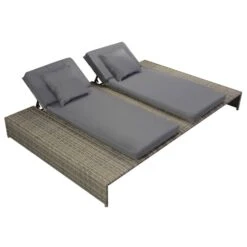 Chaise Longue Double Avec Coussin Résine Tressée Gris 2