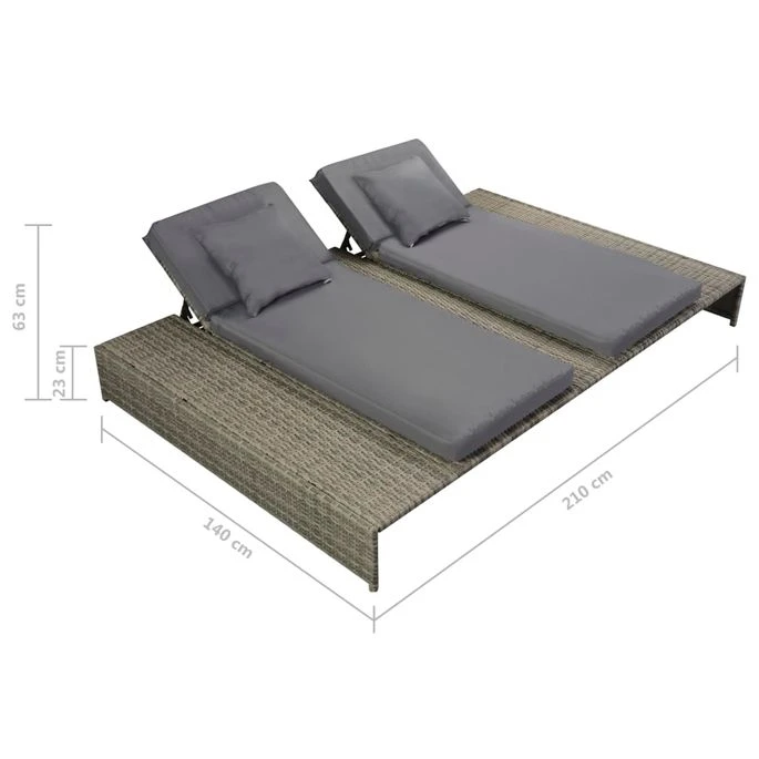 Chaise Longue Double Avec Coussin Résine Tressée Gris 2 – Image 5