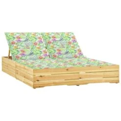 Chaise Longue Double Avec Coussins Motif Feuilles Pin Imprégné 4