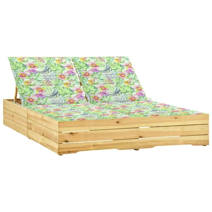 Chaise Longue Double Avec Coussins Motif Feuilles Pin Imprégné 4