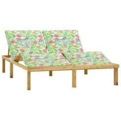 Chaise Longue Double Avec Coussins Motif Feuilles Pin Imprégné 3