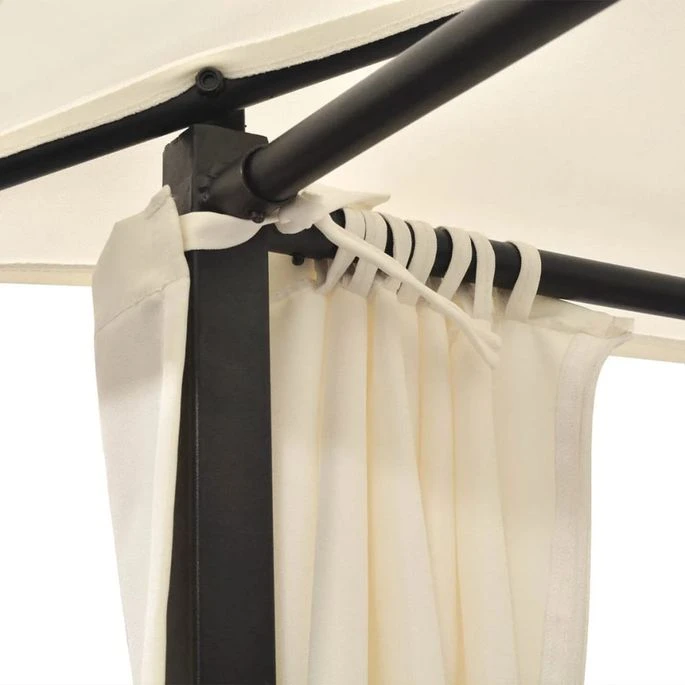 Chaise Longue Double Avec Rideaux Résine Tressée Noir – Image 9