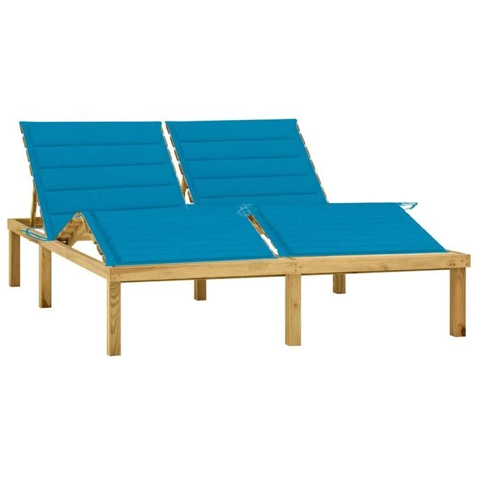 Chaise Longue Double Et Coussins Bleu Pin Imprégné