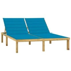 Chaise Longue Double Et Coussins Bleu Pin Imprégné 3