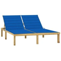 Chaise Longue Double Et Coussins Bleu Royal Pin Imprégné
