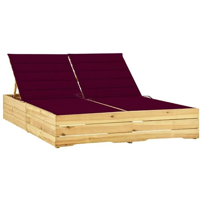 Chaise Longue Double Et Coussins Bordeaux Bois De Pin Imprégné 4