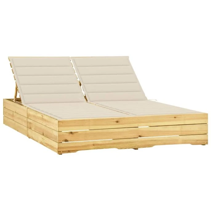 Chaise Longue Double Et Coussins Crème Bois De Pin Imprégné 3