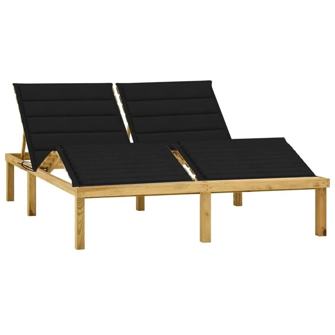 Chaise Longue Double Et Coussins Noir Pin Imprégné