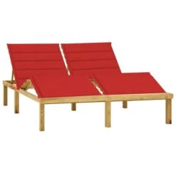 Chaise Longue Double Et Coussins Rouge Bois De Pin Imprégné