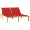 Chaise Longue Double Et Coussins Rouge Bois De Pin Imprégné 2