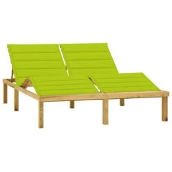 Chaise Longue Double Et Coussins Vert Vif Bois De Pin Imprégné 4