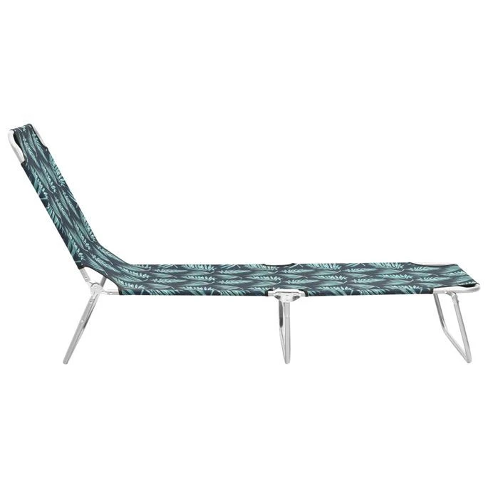 Chaise Longue Pliable Acier Et Tissu Motif De Feuilles – Image 3