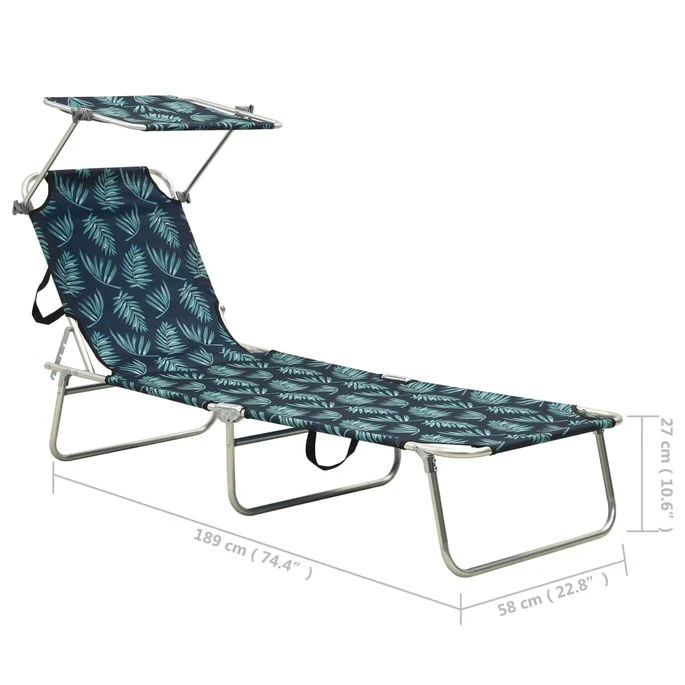 Chaise Longue Pliable Avec Auvent Acier Motif De Feuilles – Image 8