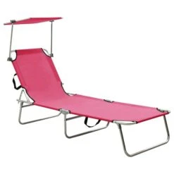 Chaise Longue Pliable Avec Auvent Acier Rose Magento