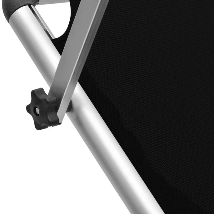 Chaise Longue Pliable Avec Auvent Aluminium Et Textilène Noir – Image 4
