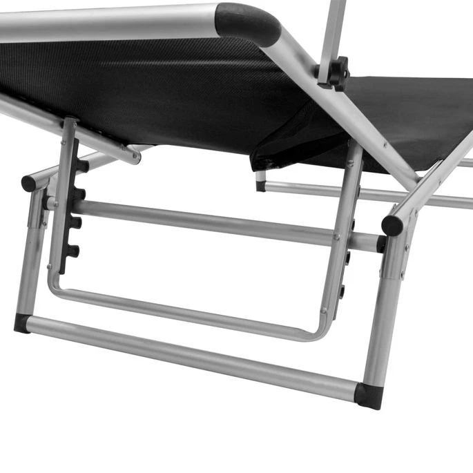 Chaise Longue Pliable Avec Auvent Aluminium Et Textilène Noir – Image 5