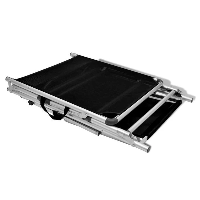 Chaise Longue Pliable Avec Auvent Aluminium Et Textilène Noir – Image 7