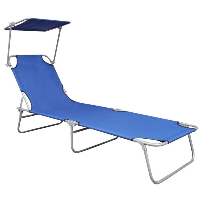 Chaise Longue Pliable Avec Auvent Bleu Aluminium – Image 2