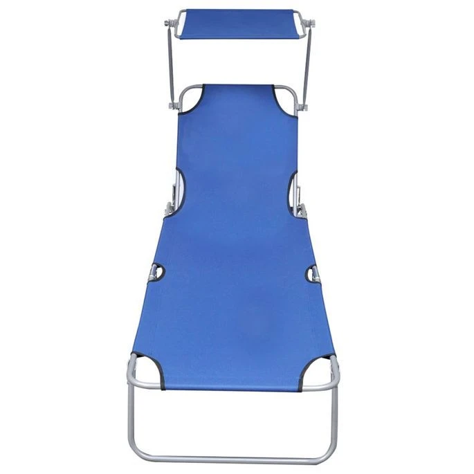 Chaise Longue Pliable Avec Auvent Bleu Aluminium – Image 3