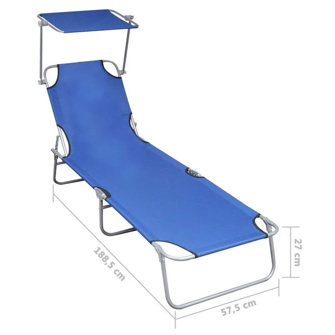 Chaise Longue Pliable Avec Auvent Bleu Aluminium – Image 7