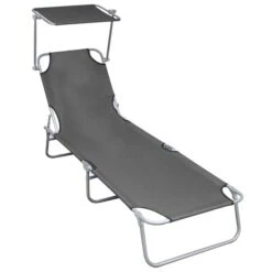 Chaise Longue Pliable Avec Auvent Gris Aluminium