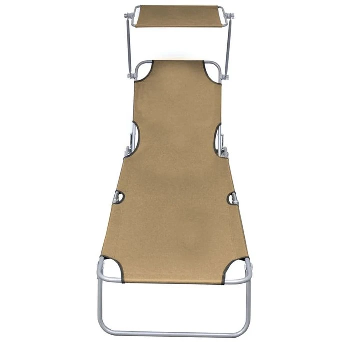 Chaise Longue Pliable Avec Auvent Taupe Aluminium – Image 2