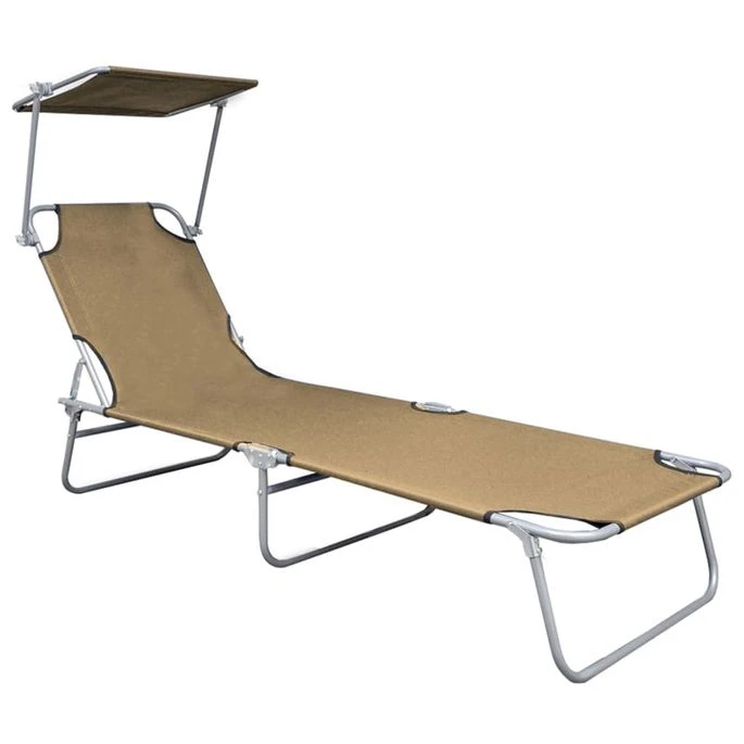 Chaise Longue Pliable Avec Auvent Taupe Aluminium – Image 3