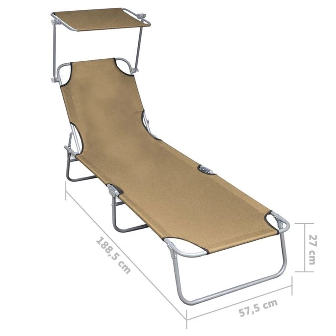 Chaise Longue Pliable Avec Auvent Taupe Aluminium – Image 7