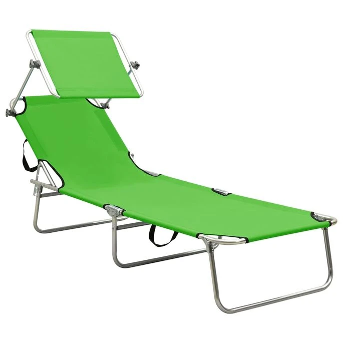 Chaise Longue Pliable Avec Auvent Vert Aluminium – Image 2