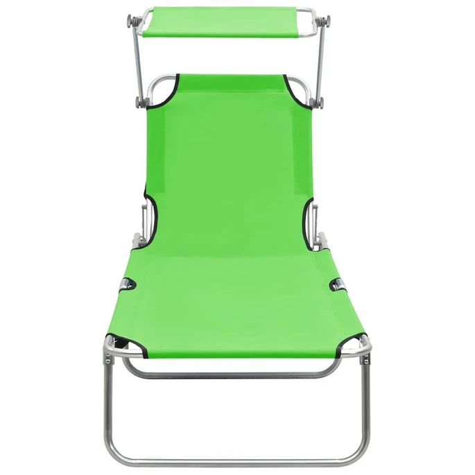 Chaise Longue Pliable Avec Auvent Vert Aluminium – Image 3