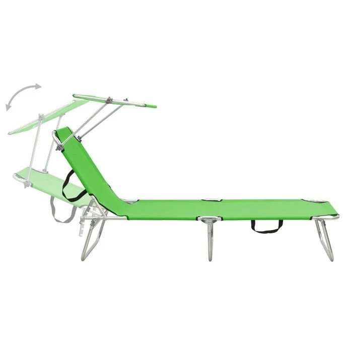 Chaise Longue Pliable Avec Auvent Vert Aluminium – Image 4