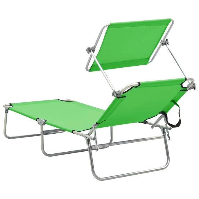Chaise Longue Pliable Avec Auvent Vert Aluminium – Image 5