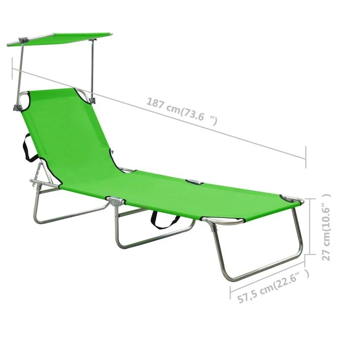 Chaise Longue Pliable Avec Auvent Vert Aluminium – Image 9