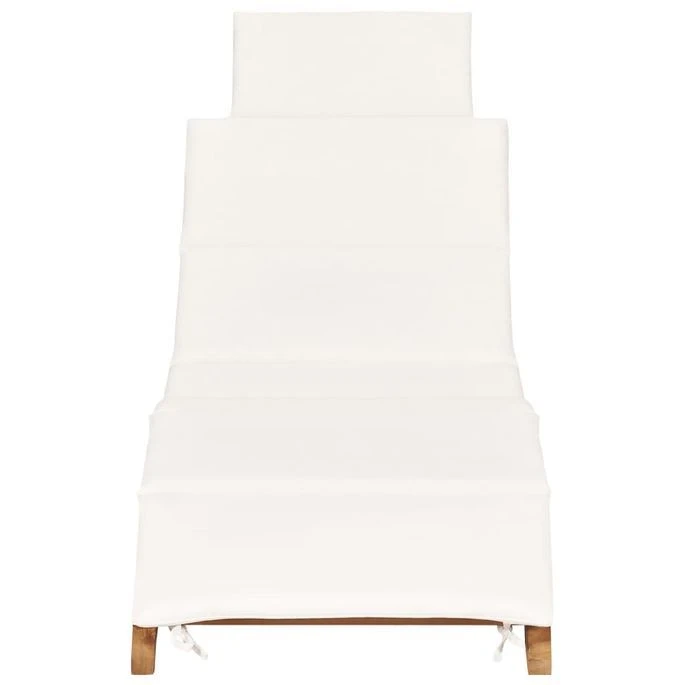 Chaise Longue Pliable Avec Coussin Blanc Crème Bois De Teck – Image 2
