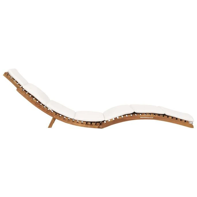 Chaise Longue Pliable Avec Coussin Blanc Crème Bois De Teck – Image 3