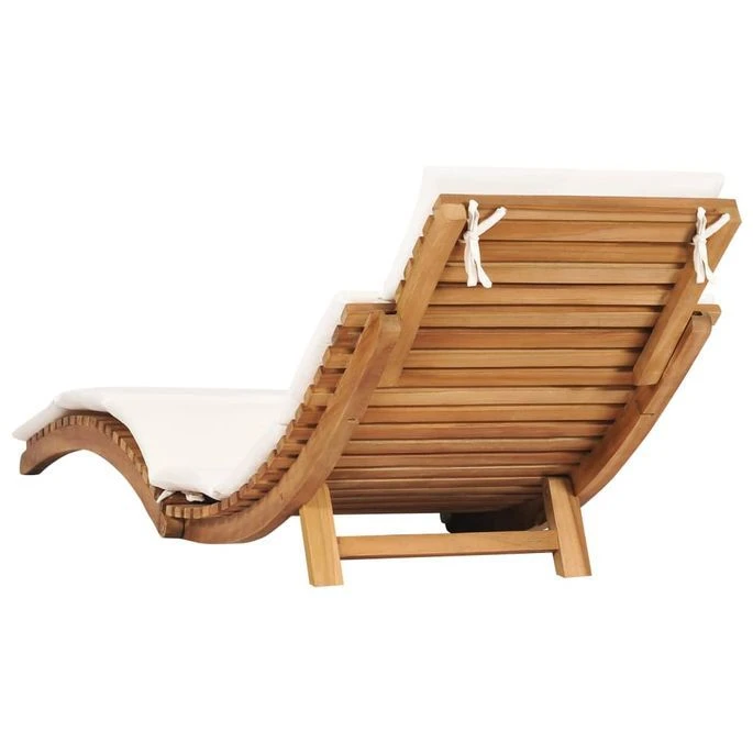Chaise Longue Pliable Avec Coussin Blanc Crème Bois De Teck – Image 4